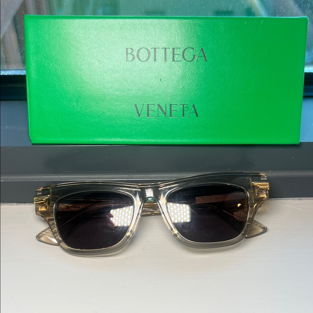 Bottega Veneta Clear Frame Sunglasses with Dark Brown Lenses